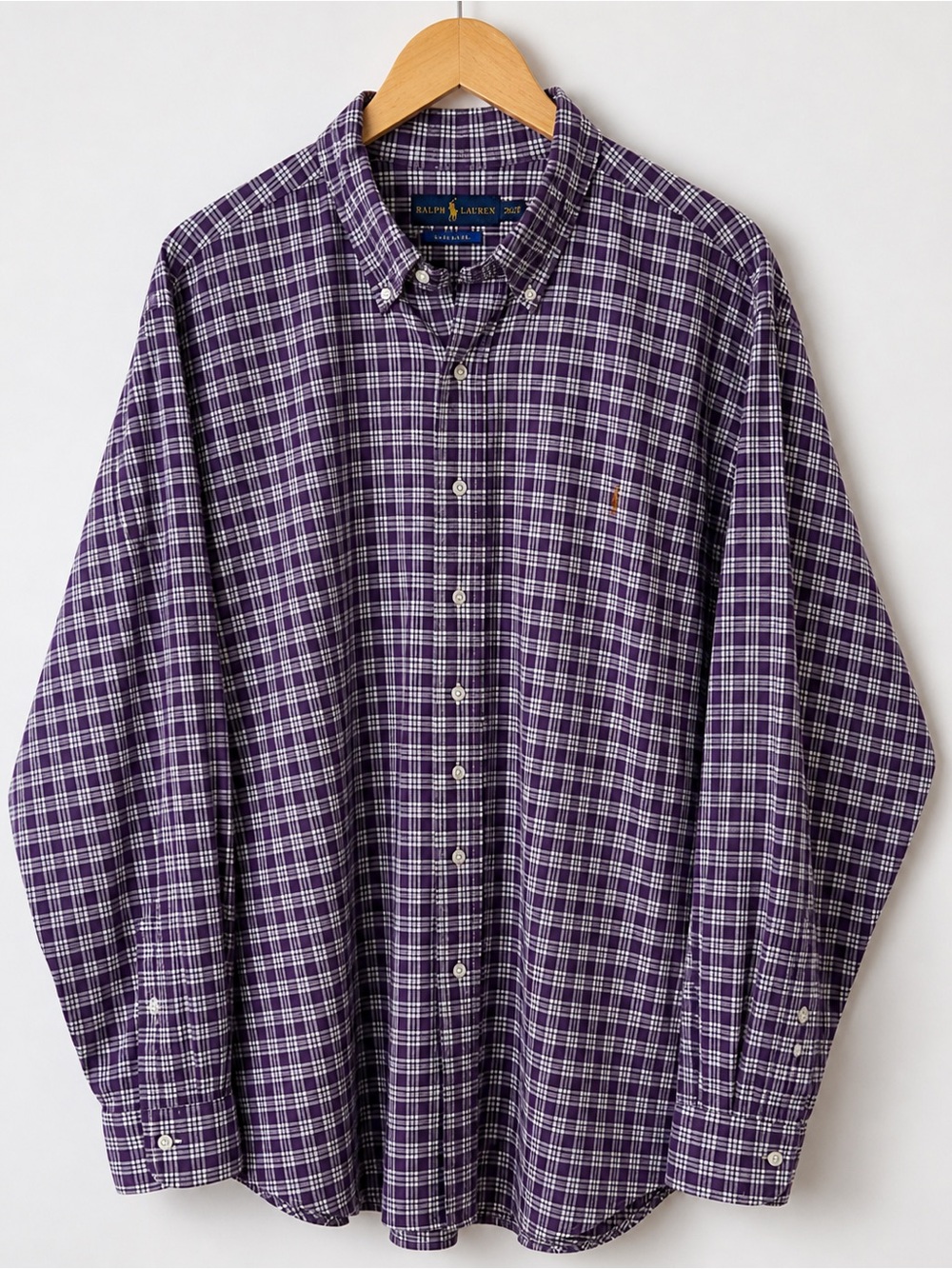 Ralph Lauren Blue Label Plum Plaid Button Down Shirt Men’s 2XB Big 100% Cotton